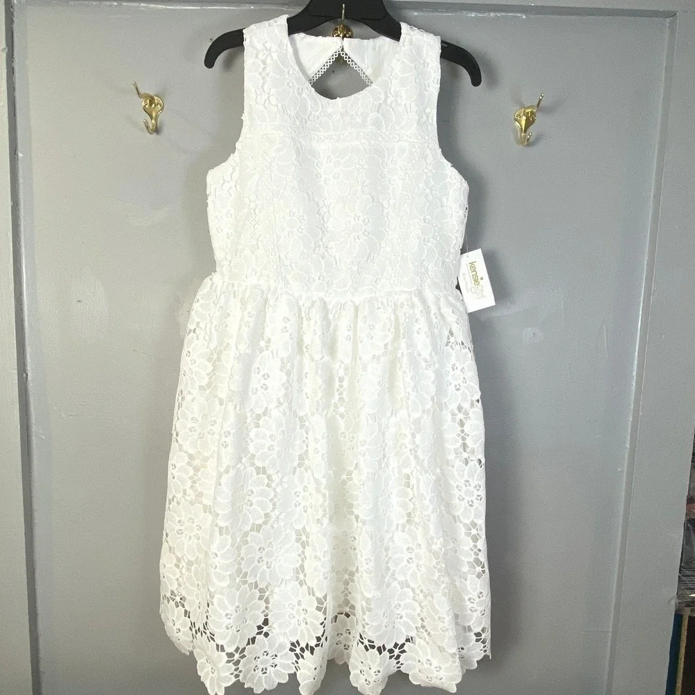 NWT Formal White Lace Dress Cutout Back Communion Flower Girl Holiday Size 6